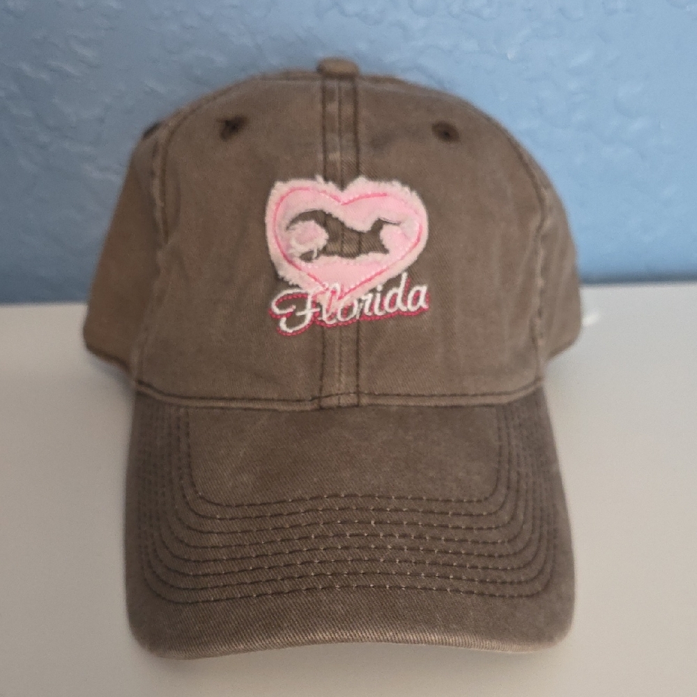 Brown Cap with Pink Florida Heart Embroidery